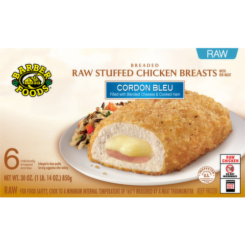 Barber Foods Chicken Breasts, Raw Stuffed, Breaded, Cordon Bleu