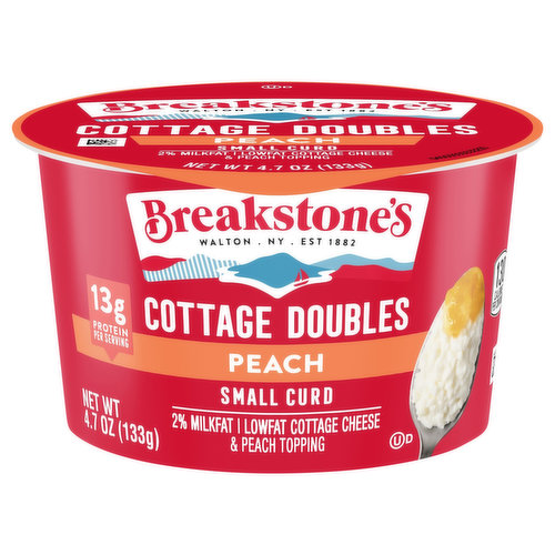 Breakstone's Cottage Double, Peach, Lowfat, 2% Milkfat, Small Curd