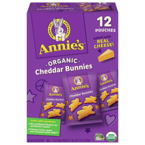 Annie's Baked Crackers, Organic, Cheddar Bunnies