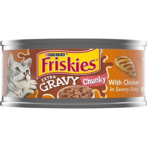 Friskies Cat Food, with Chicken in Savory Gravy, Extra Gravy, Chunky