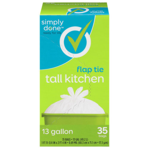 Simply Done Trash Bags, Flap Tie, 30 Gallon, Large