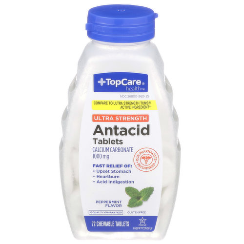 TopCare Ultra Strength Antacid Calcium Carbonate 1000 Mg Chewable Tablets, Peppermint