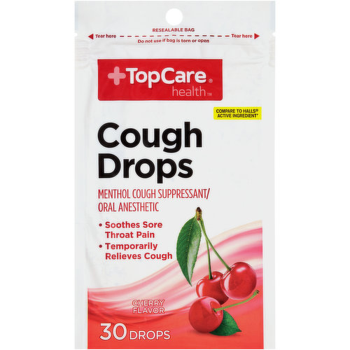 TopCare Menthol Cough Suppressant/Oral Anesthetic Cough Drops, Cherry