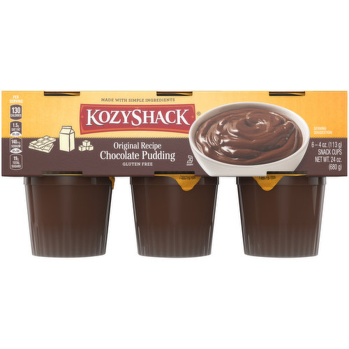 Made with simple, wholesome ingredients. Gluten free. At Kozy Shack, we believe that simple ingredients make for better-tasting pudding and desserts. That is why our 45-year-old recipes use the same wholesome, quality ingredients that you would use in your own kitchen. Simple Ingredients. Delicious Pudding. kozyshack.com. Facebook. Like us on Facebook! www.facebook.com/kozyshack. We'd love to hear from you. Call us Toll-Free at 1-855-716-1555. Please have the manufacturing code and the use by date printed on the cup. At Kozy Shack, we believe that simple ingredients make for better-tasting pudding and desserts. Since 1967, our recipes have used the same wholesome, quality ingredients that you would use in your own kitchen.
Simple ingredients. Delicious pudding.