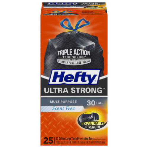 Hefty Trash Bags, Drawstring, Multipurpose, Scent Free, Ultra