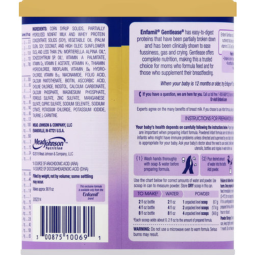 Enfamil Gentlease Infant Formula All in One with Iron Makes 90 Ounces