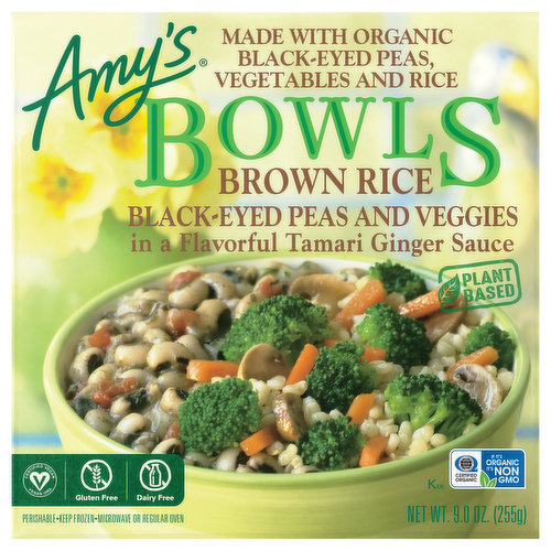 Amy's Brown Rice Black-Eyed Peas and Veggies in a Flavorful Tamari Ginger Sauce Bowls, 9.0 oz