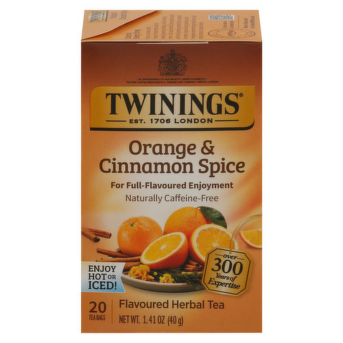 Twinings Flavored Herbal Tea, Caffeine-Free, Orange & Cinnamon Spice, Bags