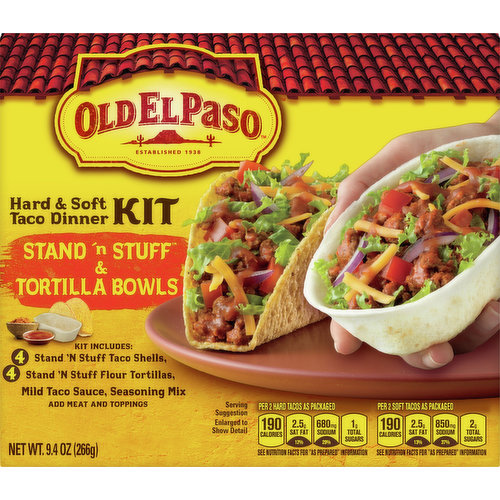 Old El Paso Taco Dinner Kit, Stand 'n Stuff & Tortilla Bowls, Hard & Soft