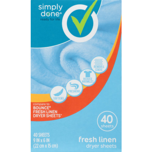 Simply Done Dryer Sheets, Fresh Linen