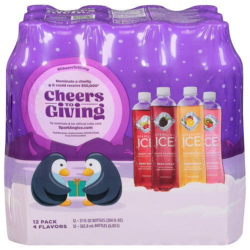 Sparkling Ice Sparkling Water, Zero Sugar, 4 Flavors, 12 Pack