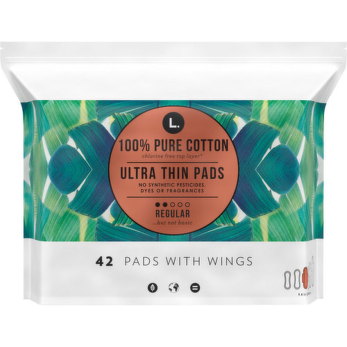 L. Pads, Ultra Thin, Chlorine Free, with Wings, Regular