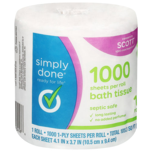 Simply Done Bath Tissue, 1 Ply