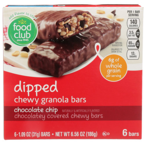 Food Club Chocolate Chip Dipped Chocolatey Covered Chewy Granola Bars