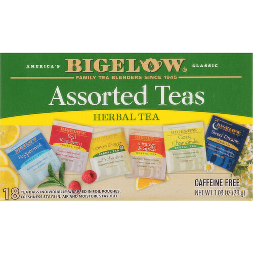 Bigelow Herbal Teas, Caffeine Free, Assorted, Bags