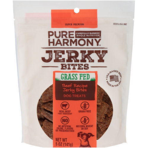 Pure Harmony Grain Free Beef Recipe Grass Fed Jerky Bites Dog Treats
