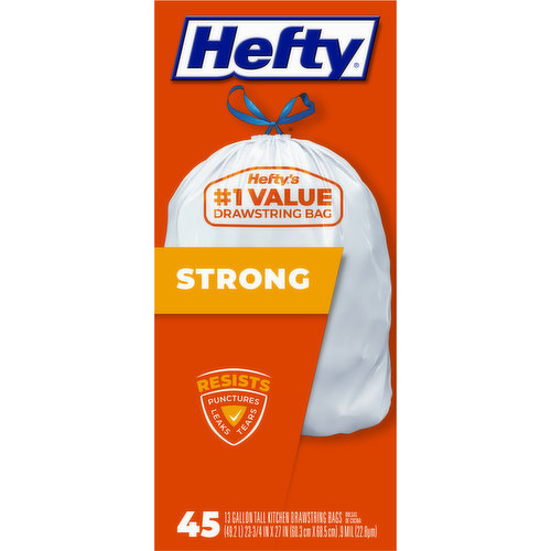 Hefty Tall Kitchen Bags, Drawstrings, Strong, 13 Gallon