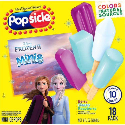 Popsicle Ice Pops, Berry/Cherry/Raspberry, Minis, Disney Frozen II, 18 Pack