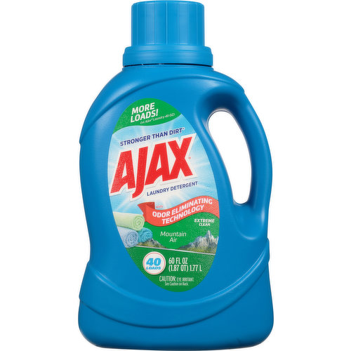More loads! (vs Ajax Laundry 40 oz). Stronger than dirt. With odor eliminating technology. For all machines including HE. Contains no phosphates. Safe for septic tanks.