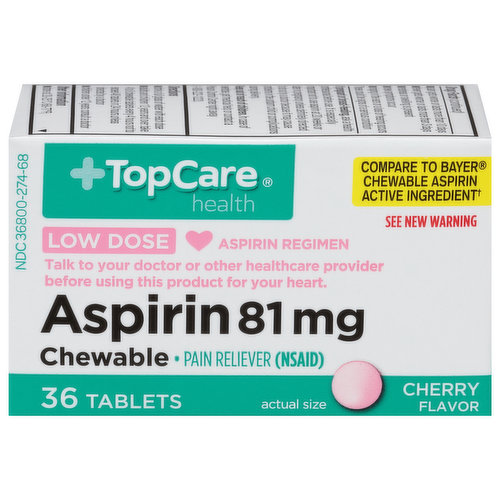 TopCare Aspirin, Low Dose, 81 mg, Chewable Tablets, Cherry Flavor