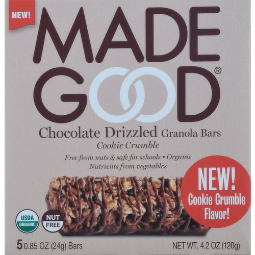 Made Good Granola Bars, Chocolate Drizzled, Cookie Crumble, 5 Pack