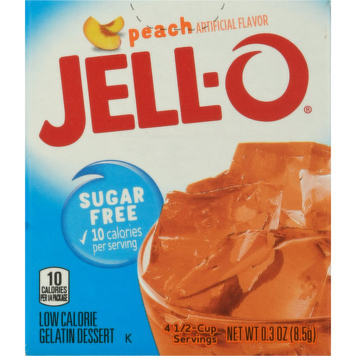 Artificial flavor. Per serving: 10 calories. Per 1/4 package: 10 calories. Sugar free. Low Calorie. jell-o.com. how2recycle.info.
