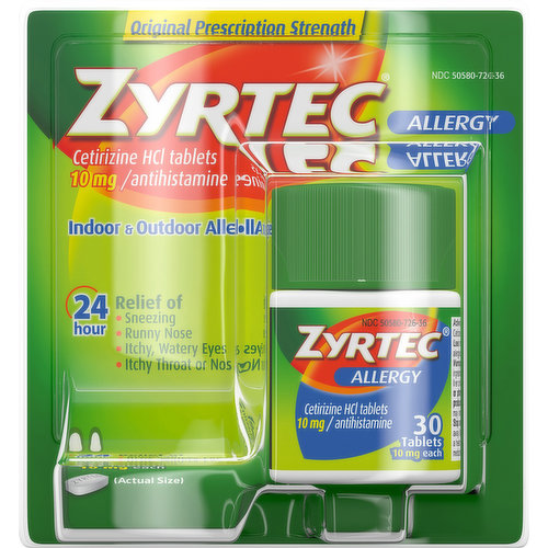 Zyrtec Allergy, Indoor & Outdoor, Original Prescription Strength, 10 mg, Tablets