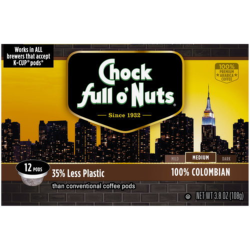 Chock Full O Nuts 100% Colombian Medium Roast Coffee Single Serve Pods