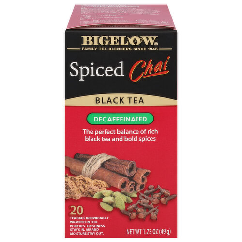 Bigelow Black Tea, Decaffeinated, Spiced Chai, Tea Bags