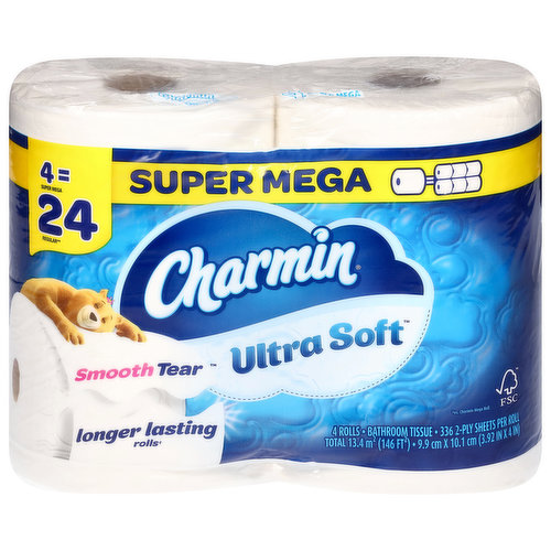 Charmin Bathroom Tissue, Super Mega Rolls, 2-Ply