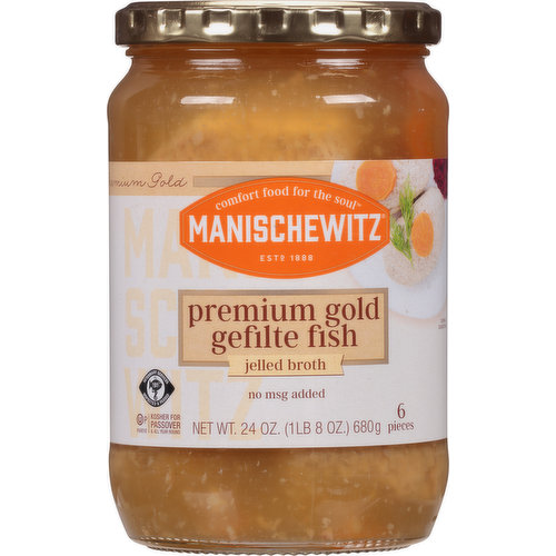 Manischewitz Gefilte Fish, Premium Gold, Jelled Broth
