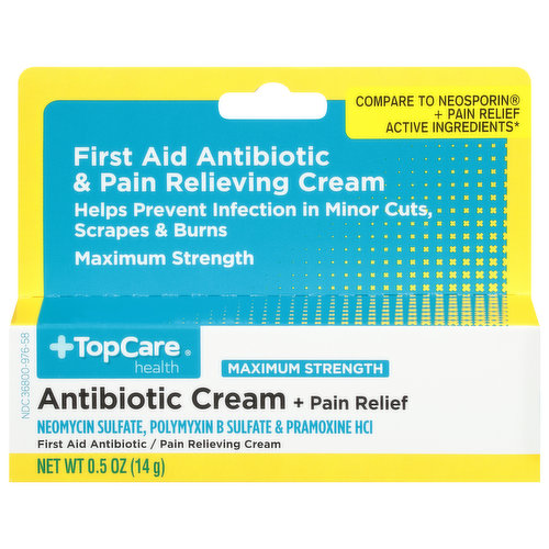 TopCare Antibiotic Cream + Pain Relief, Maximum Strength