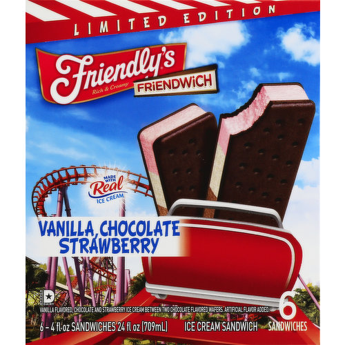 Friendlys Ice Cream Sandwiches Vanilla Chocolate Strawberry 5037