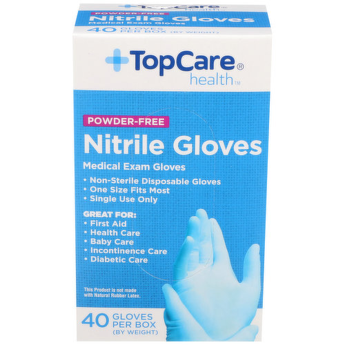 TopCare Powder-Free Nitrile Medical Exam Gloves, One Size Fits Most