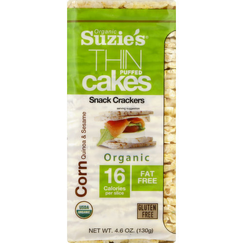 Suzies Thin Puffed Cakes, Organic, Corn Quinoa & Sesame