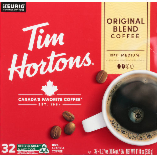 Tim Hortons Coffee, Medium Roast, Original Blend, Pods