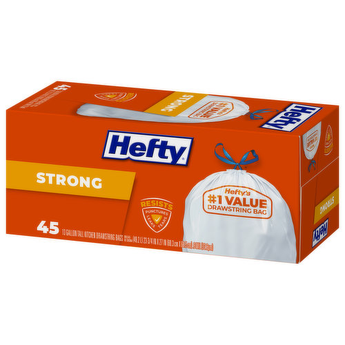 Hefty Tall Kitchen Bags, Drawstrings, Strong, 13 Gallon