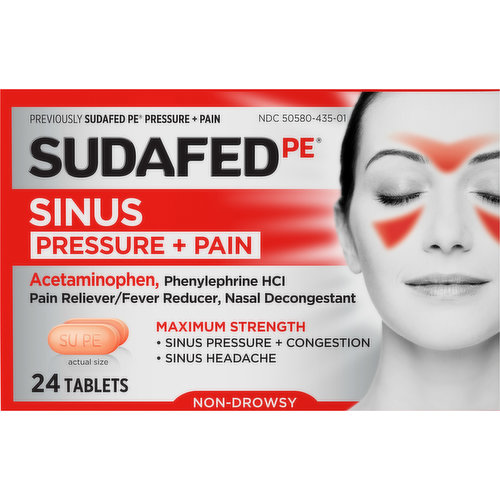 Sudafed PE Sinus Pressure + Pain, Non-Drowsy, Maximum Strength, Tablets