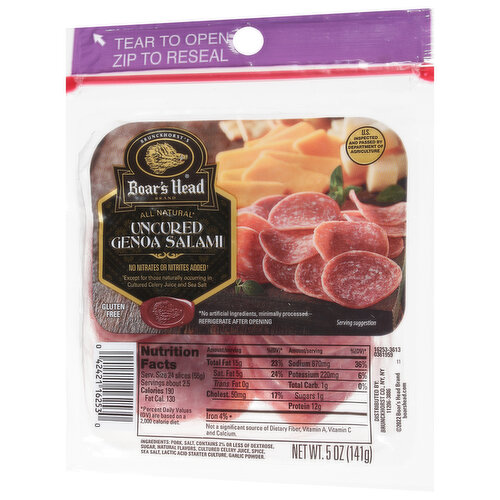 Boar's Head Salami, Genoa, Uncured