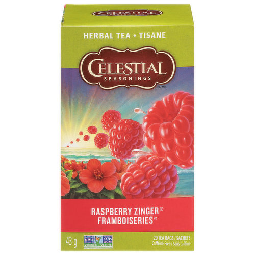 Celestial Seasonings Herbal Tea, Caffeine Free, Raspberry Zinger, Tea Bags
