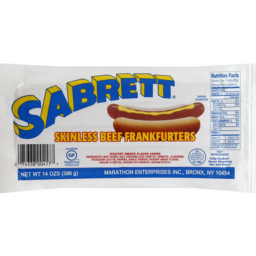 Sabrett Frankfurters, Beef, Skinless