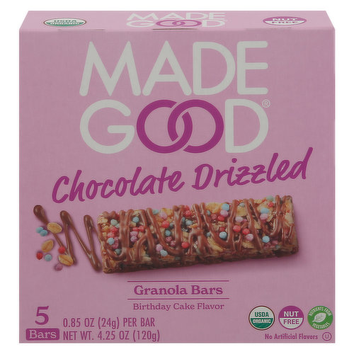 MadeGood Granola Bars, Chocolate Drizzled, Birthday Cake Flavor