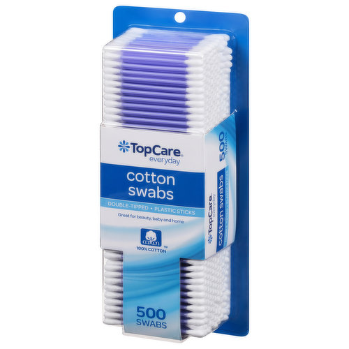 TopCare Cotton Swabs, Double-Tipped, Plastic Sticks