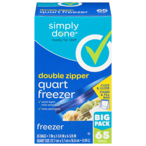 Simply Done Freezer Bags, Double Zipper, Quart Size