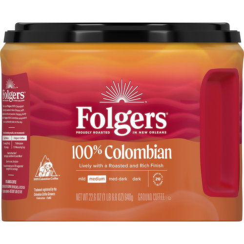 Folgers Coffee, Ground, 100% Colombian, Medium