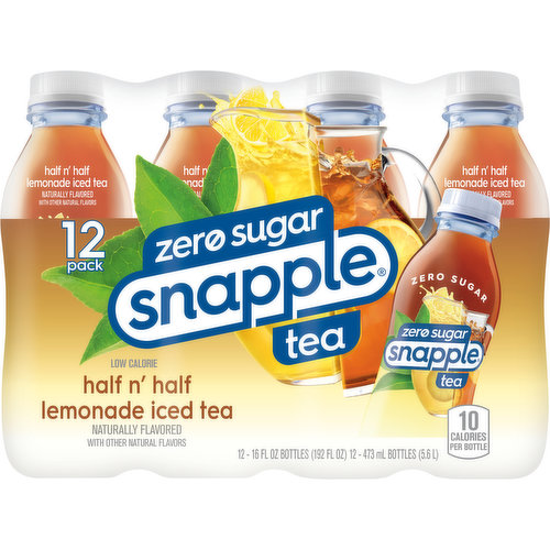 Snapple Zero Sugar Peach Tea, 16 fl oz Recycled Plastic Bottle (Pack of 12)