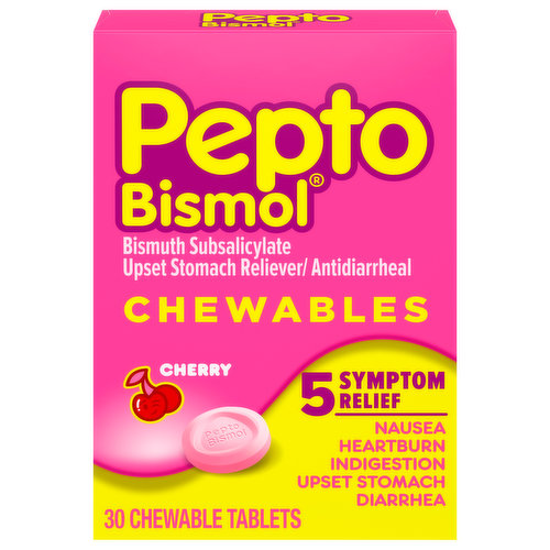 Pepto Bismol 5 Symptom Relief, Chewable Tablets, Cherry