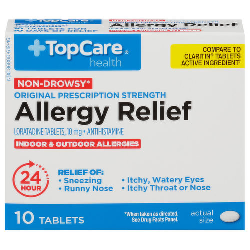 TopCare Allergy Relief, Original Prescription Strength, 10 mg, Non-Drowsy, Tablets