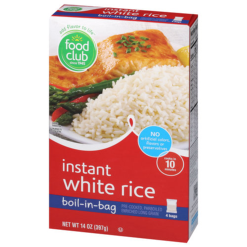 Food Club White Rice, Instant, Boil-In-Bag