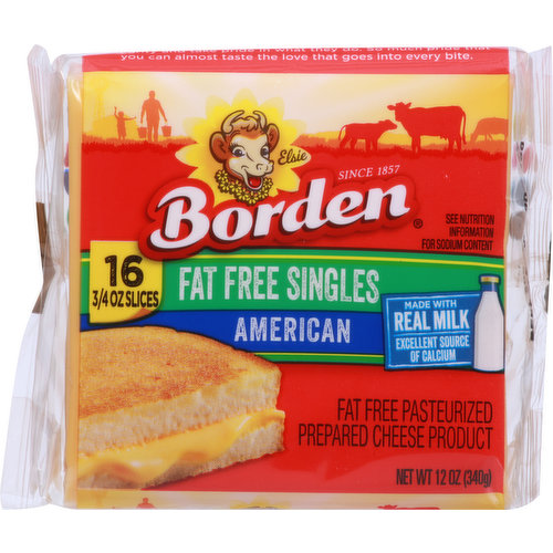 Borden Cheese Slices, Fat Free, American, Singles